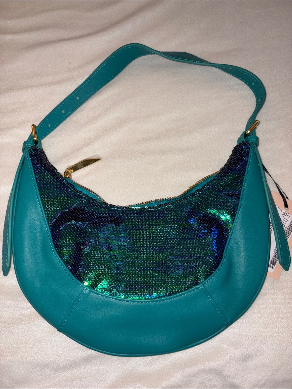 NWT VOILE BLANCHE CLUB Forest Green and Blue Sequins Shoulder Bag - Picture 10 of 10